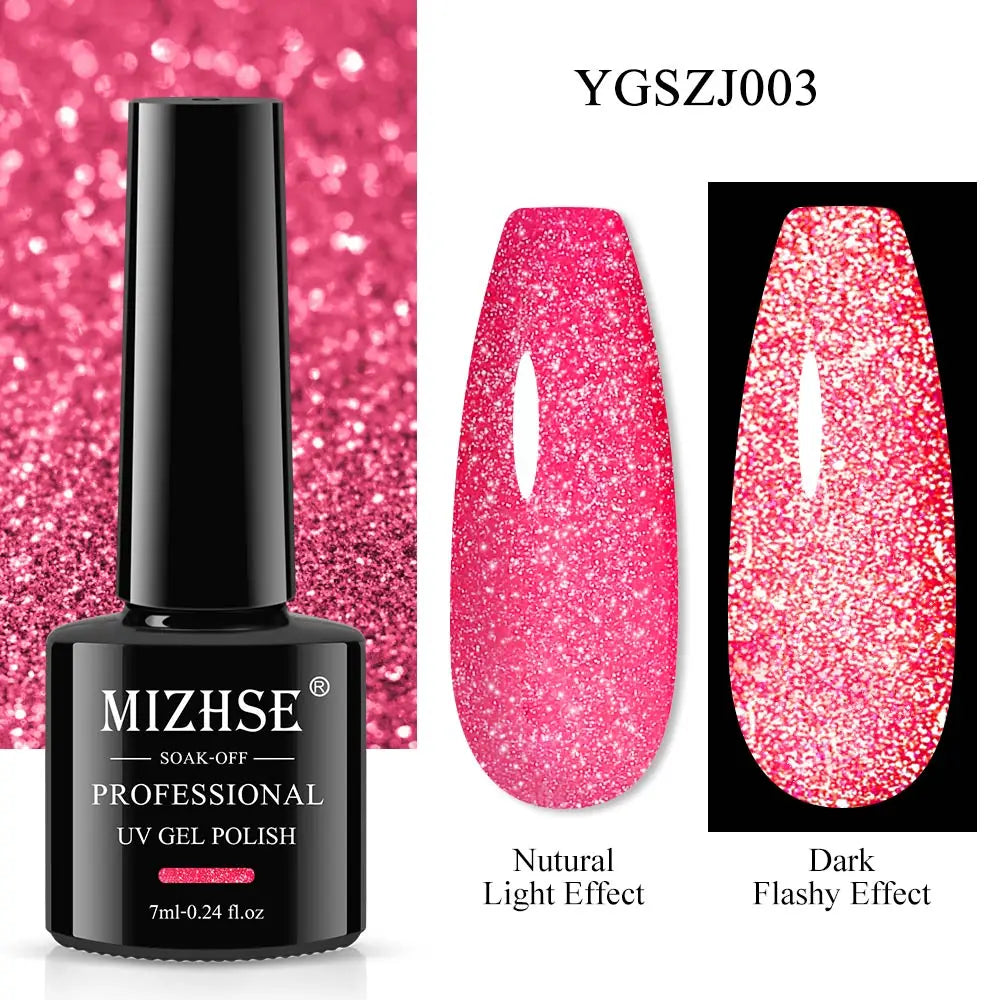 MIZHSE 7ML Reflective Top Coat Gel Nail Polish Shiny Glitter Vernis Semi Permanent Varnish Nail Gel Polish for Manicure Nail Art