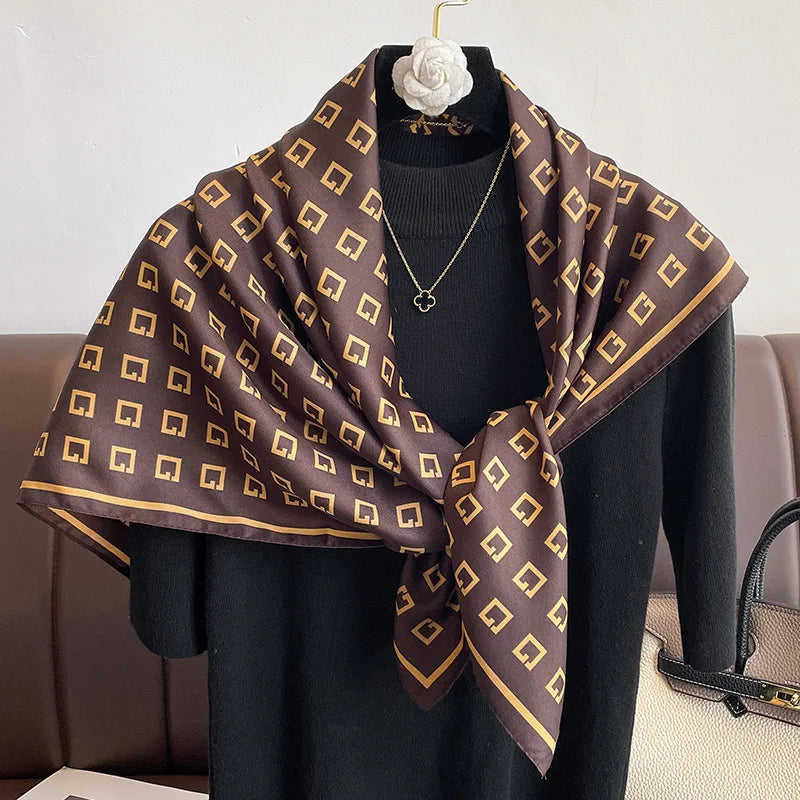 Luxury Letter Print Twill Silk Hair Hijab Scarf Women 90cm Sunscreen Shawl Wraps Headband Foulard Bandana Echarpe New