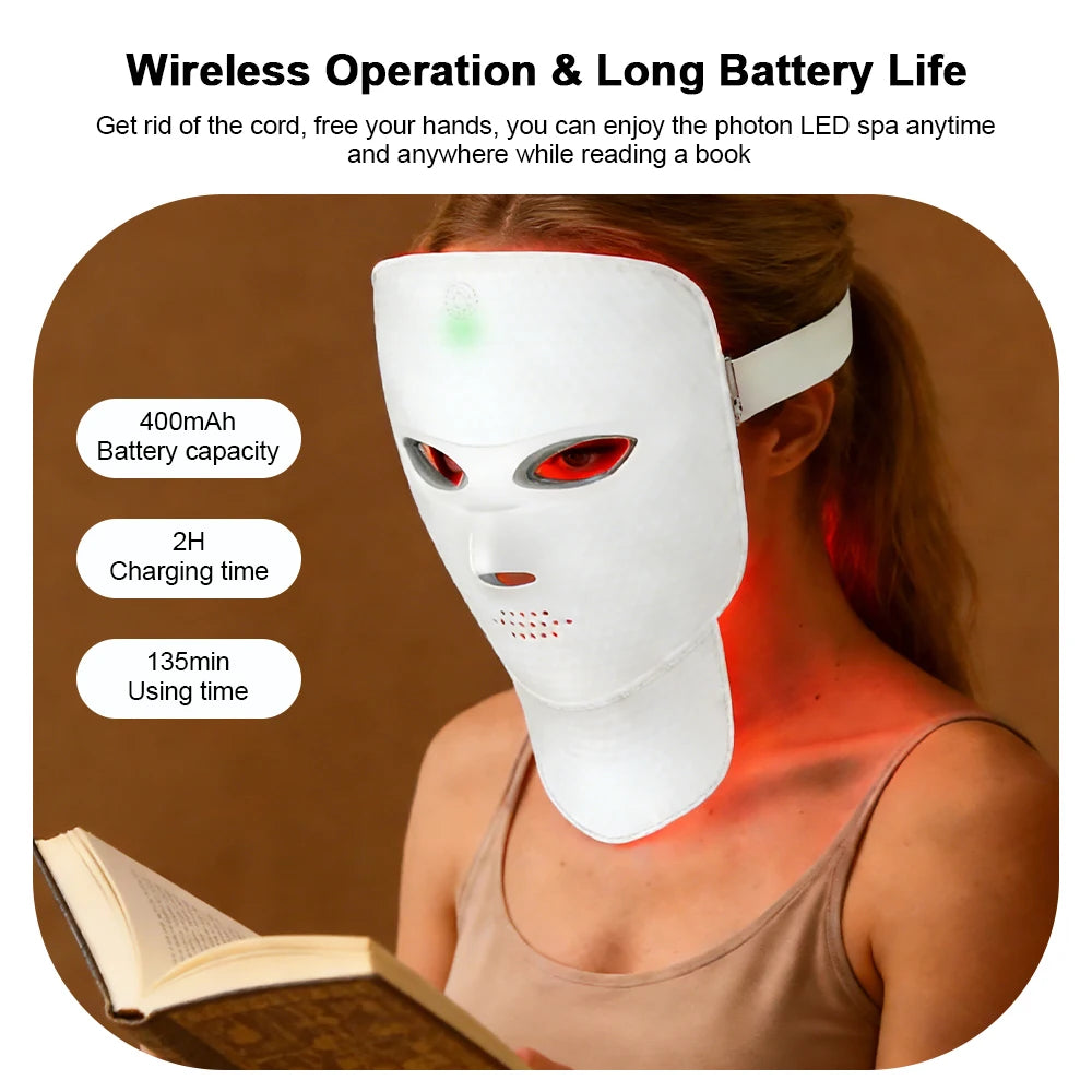 2 In 1 Facial LED Mask with Neck 7 Colors LED Face Mask Skin Care Facial Neck Beauty Mask Home Use Beauty Machine
