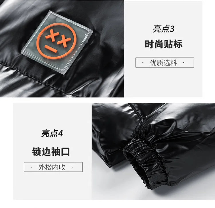 Men Parkas Thicken Warm Coat Men's Solid Color Parkas Coat Men's Fashion New Streetwear Winter Jacket Mens Glossy Black Jackets