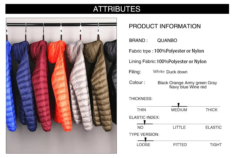 2024 New Arrivasl Men's Ultra Lightweight Packable Down Jacket Autumn Spring Winter Water and Wind-Resistant Breathable Coat