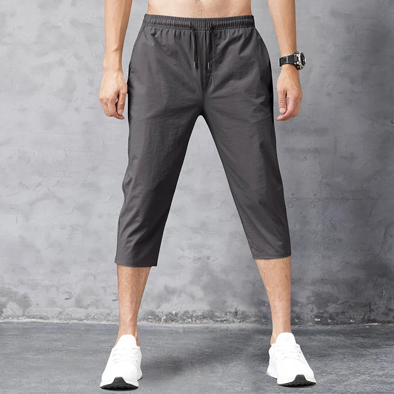 8XL 3/4 Length Men's Shorts Quick Drying Ice Silk Sport Shorts Summer Breeches Long Calf Bermuda Board Beach Elastic Big Size