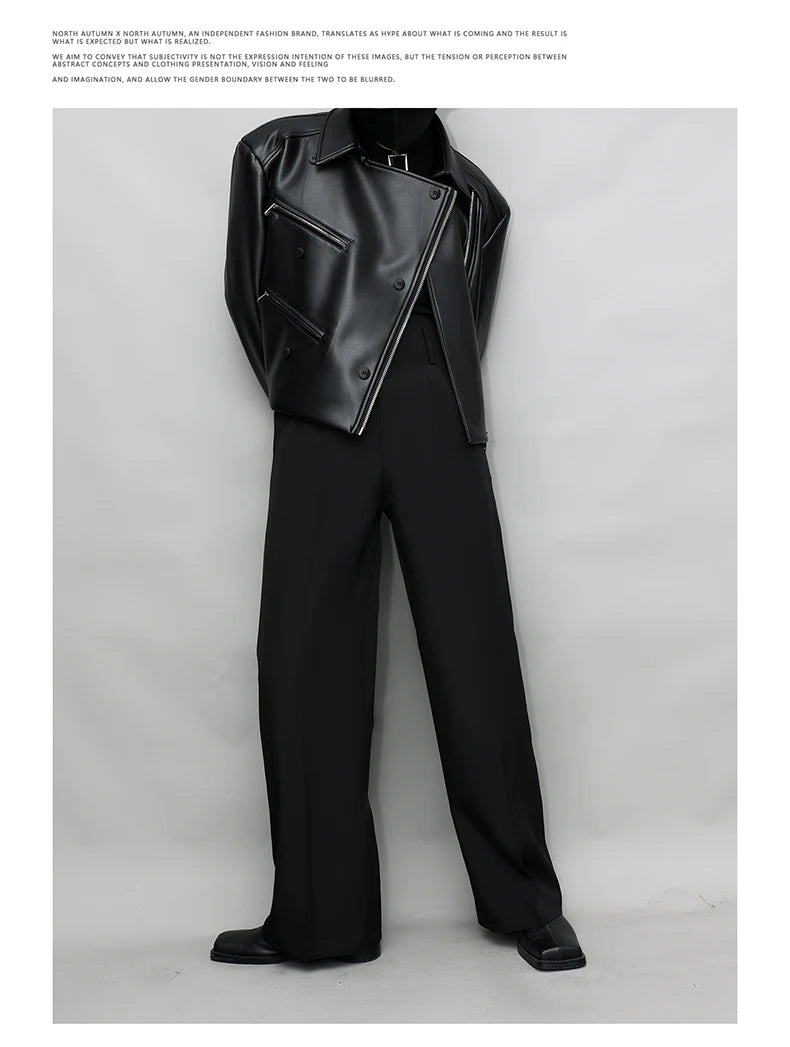 Mauroicardi Spring Autumn Oversized Cool Pu Leather Jacket Men Long Sleeve Stand Collar High Quality Luxury Designer Clothes