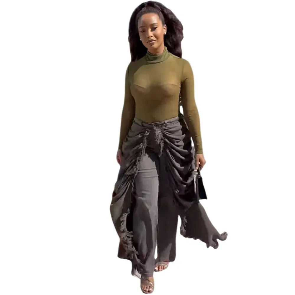 Women Solid Jeans Pants Denim Pleated Trousers Fuzzy Edge Full Lenth Mid Waist Zipper Straight Y2k Streetwear Casual 2026 Spring