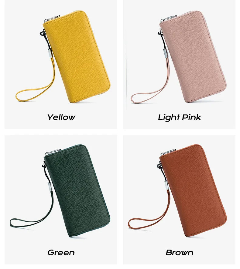 RFID Function Wallet for Women Geniune Leather Luxury Design Long Zipper Handbags Cowhide Card Bags Female Fashion Purse