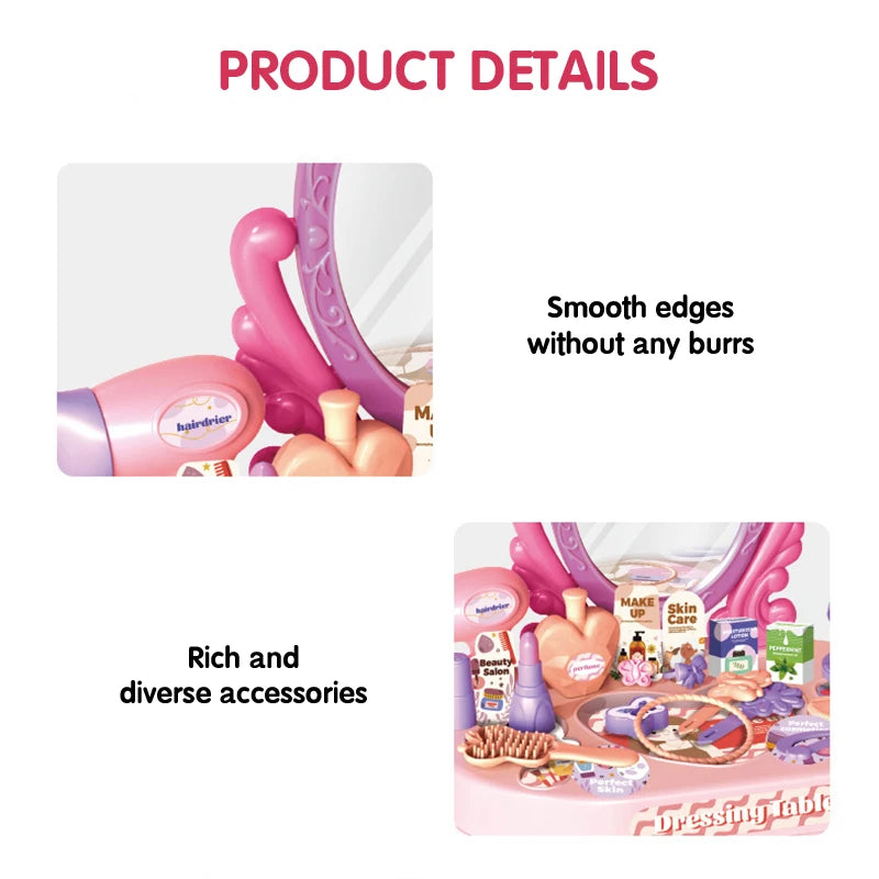 Children's Play house Toy Girl Simulated Dressing Table, DIY table and stickers, Girl pretending makeup toy gift for kid