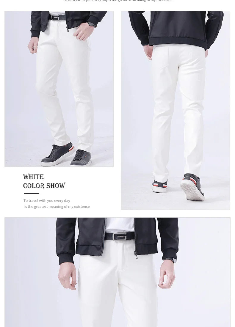 Spring Autumn Stretch Skinny Faux Leather Pants Men Black White Red Blue Khaki Grey PU Pants Plus Size 40 Men Joggers