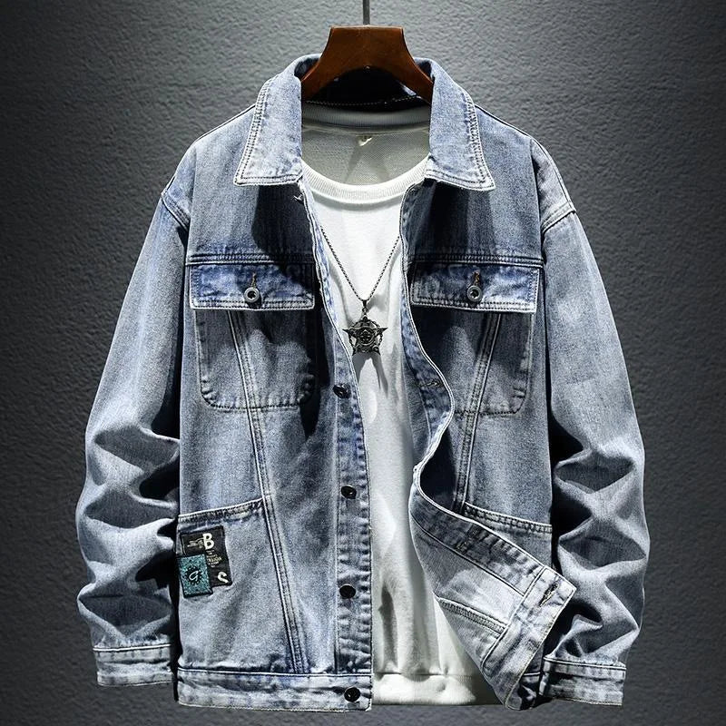 2024 Spring and Autumn New Fashion Solid Color Cotton Large Size Denim Jacket Men's Casual Relaxed Comfortable Breathable Jacket