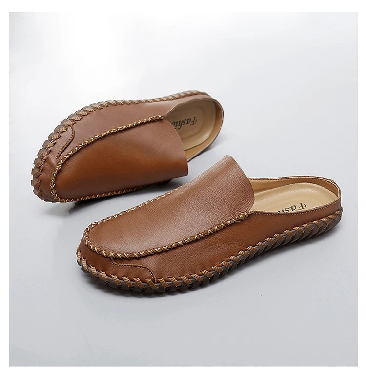 Plus Size 38-48 Handmade Mules Mens Backless Loafers Slippers Half Shoes For Men Slide Closed Toe Sandals Semi-Drag Casual Shoes