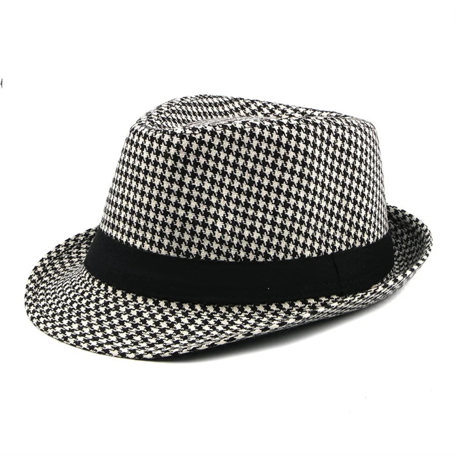 Spring Summer New Vintage Checked Top Hat Men's Middle-aged and Elderly Woolen Gentleman's Hat Jazz Hat