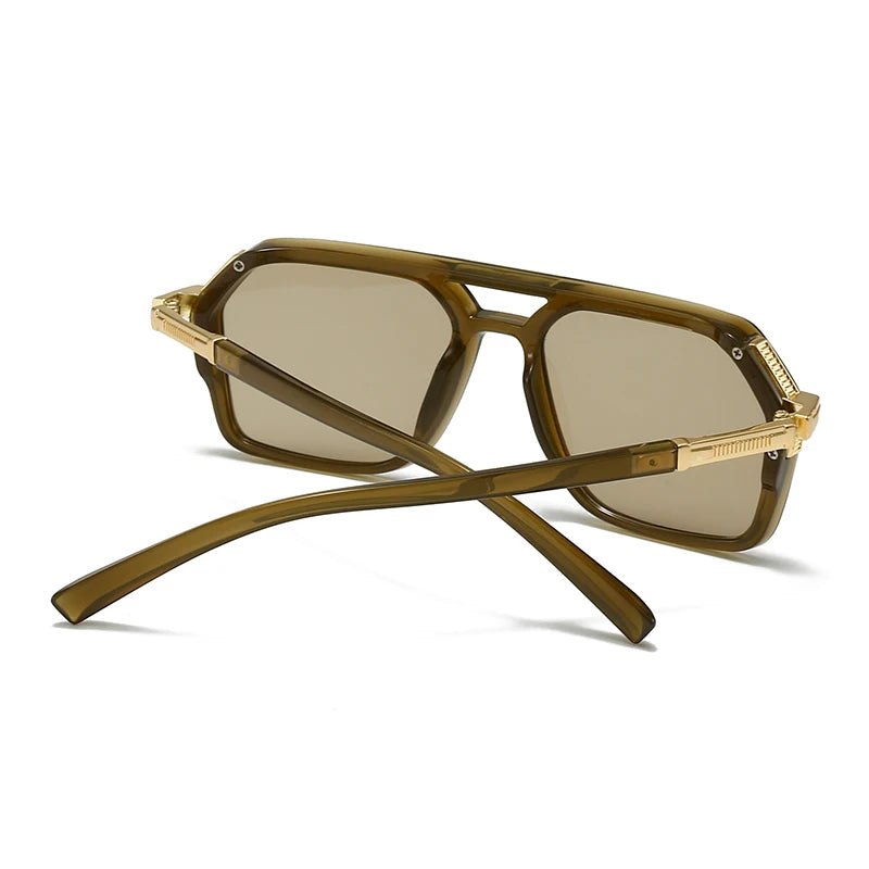 New European and American Style Men's Aviator Glasses, Retro Double Bridge Square Frame Sunglasses, Cross-Border Ready Stock 62013