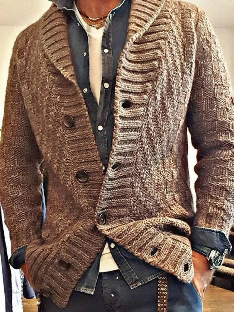 New Style Solid Color Sweater for Men in Autumn and Winter 2024, Retro Lapel, Knitted Long-sleeved Cardigan Sweater Coat S-3XL