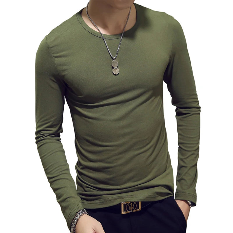 Spring Autumn Period Long Sleeve Cultivate One's Morality Men's T-shirt O-neck Solid Polyester T Shirt Men Red Blue Black