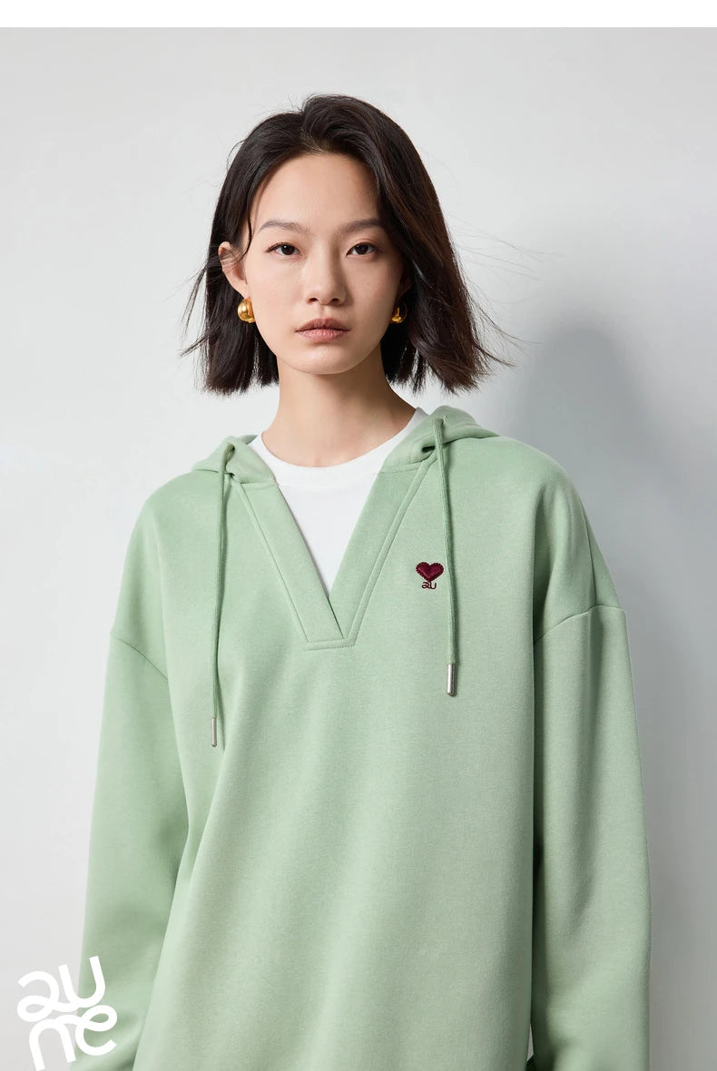 TOYOUTH Women Hoodies Sweatshirt 2024 Autumn New Heart Patter Embroidery Fake Two Piece Hooded Pullover Tops