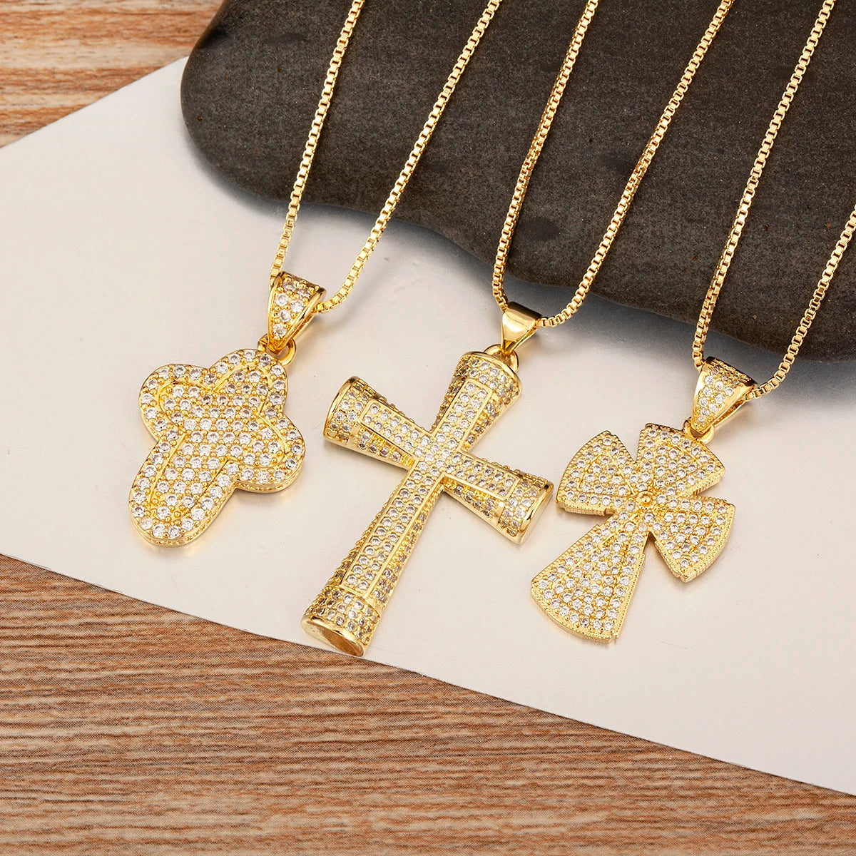 Nidin New Trendy Personality Design Cross Pendant Necklace For Women Men Shiny Crystal Zircon Charm Jewelry Daily Party Gifts