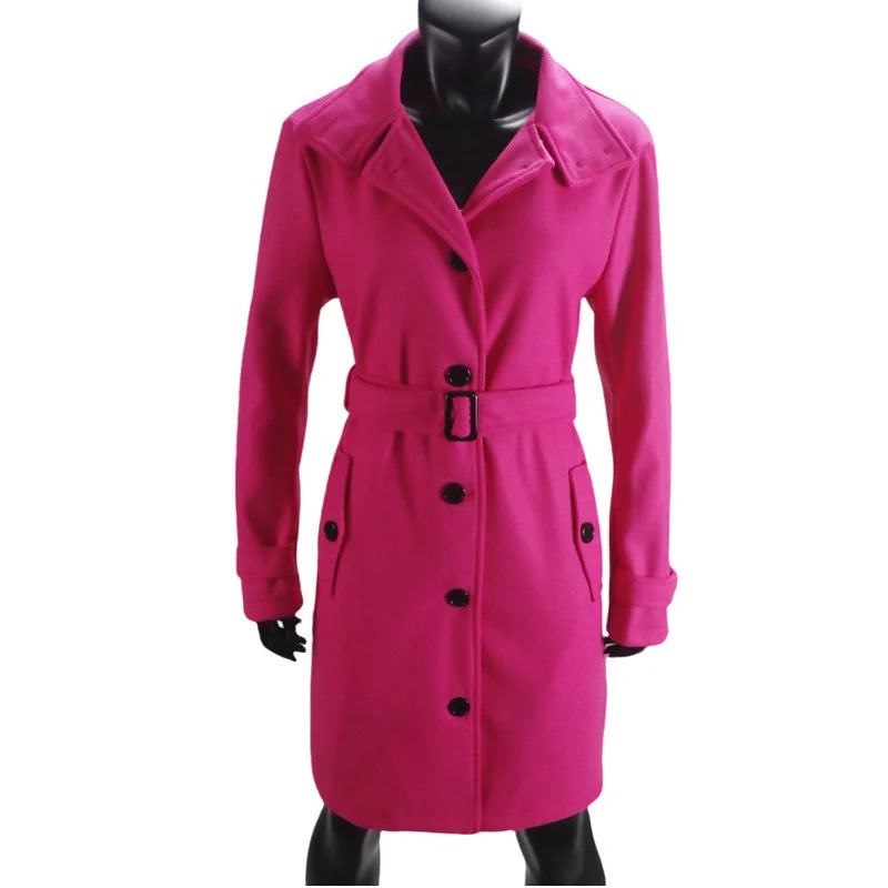 Women's Wool Blend Coat Winter Warm Single Breasted Jacket with Turn-down Collar Long Outerwear Female Clothing