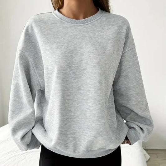 Plus Size Solid Color Sweatshirt, Casual Long Sleeve Crew Neck Pullover Sweatshirt, Women's Plus Size Clothing