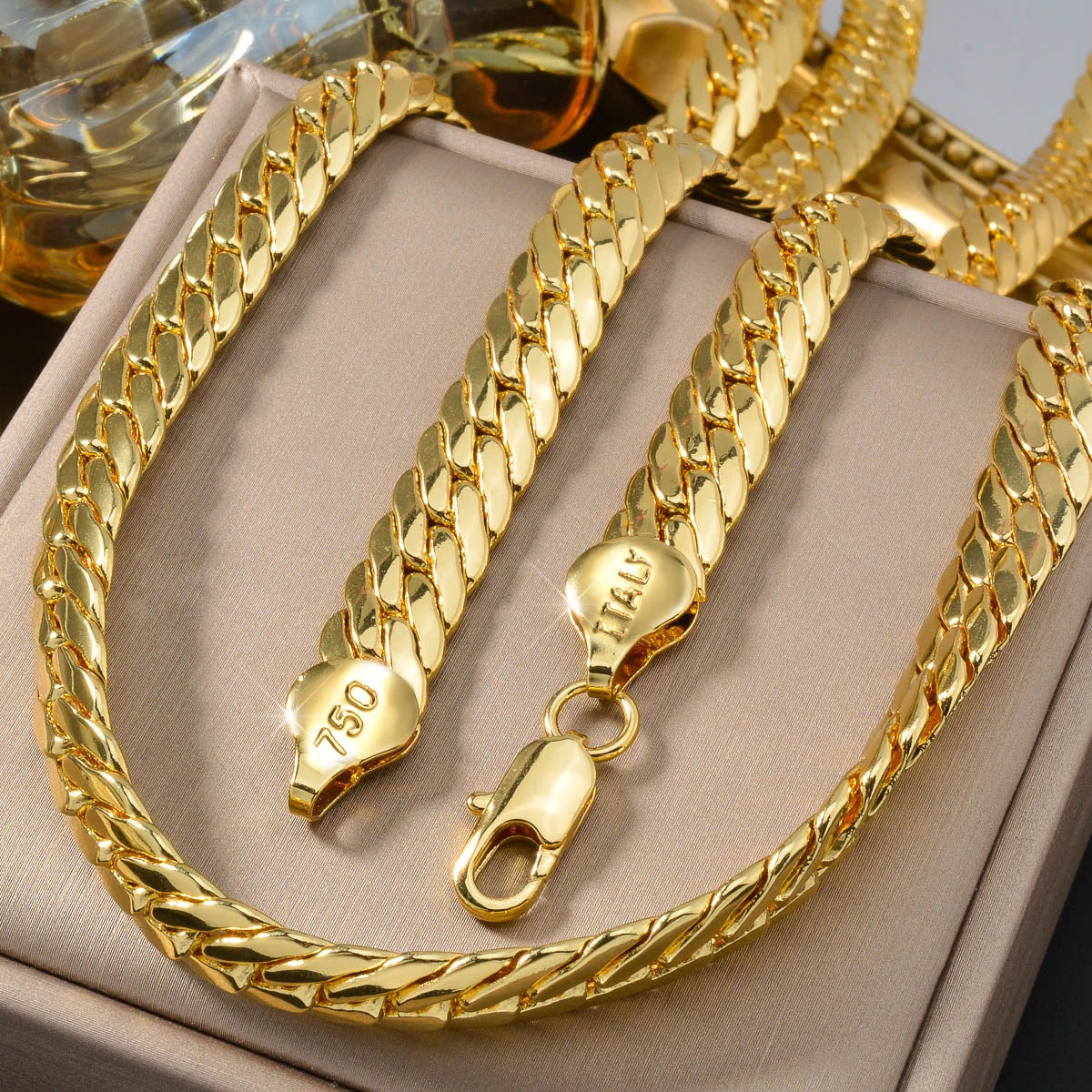 Sunny Italy 750 Copper Alloy Men's and Women's Necklace, High Temperature Resistant, Suitable for Street Hip Hop Jewelry Gifts