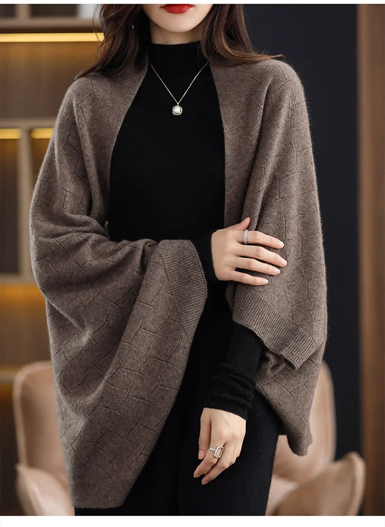 Wool Knitted Shawl Scarf Dual-purpose Autumn and Winter New Solid Color Loose Versatile Exterior Cloak Cardigan