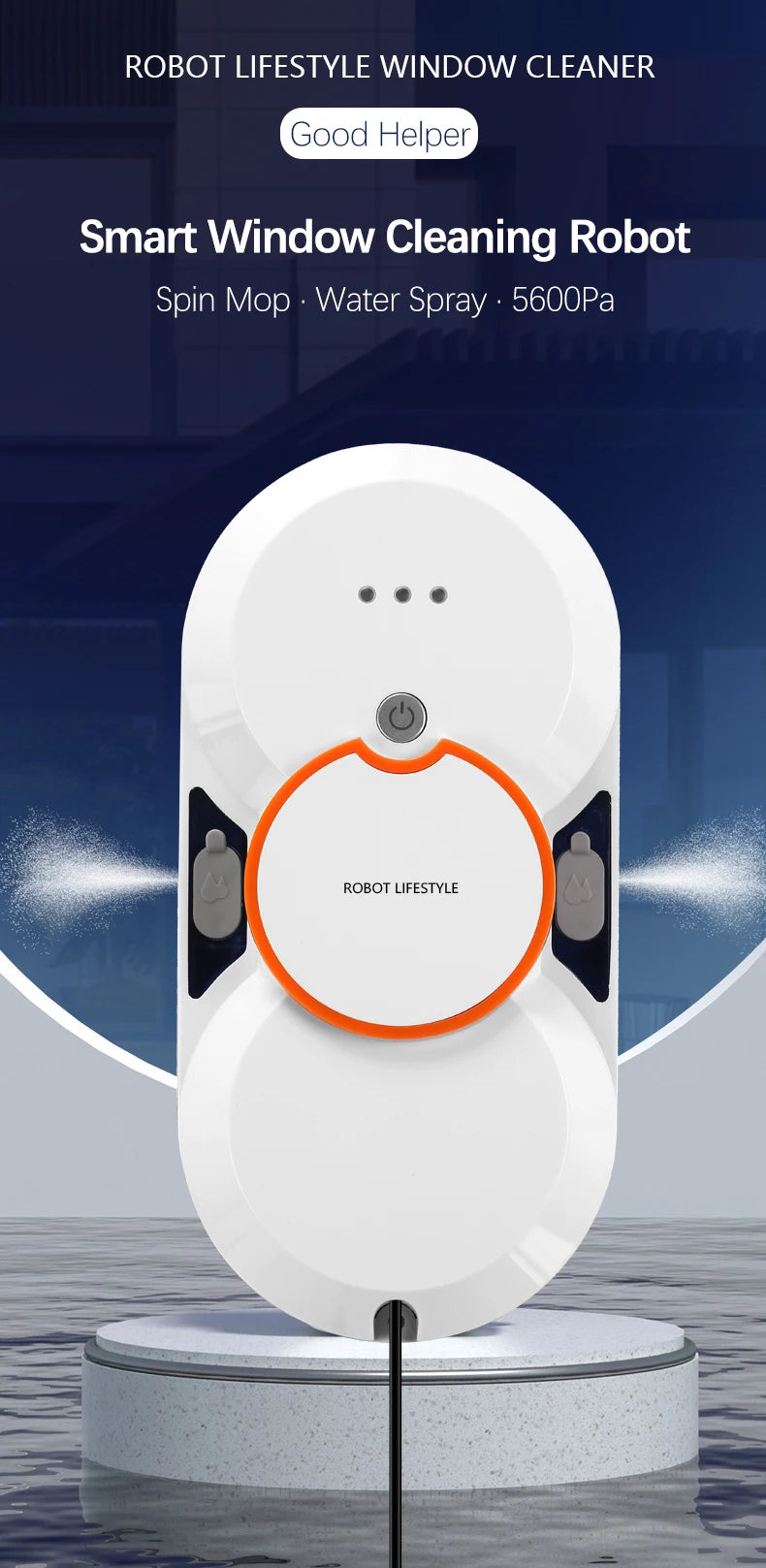 Robotic Window Cleaner Washing Windows Robot with Spray ,Two Water Tank,Spin Mop,5600Pa,Remote control, Home Robot Washer Glass