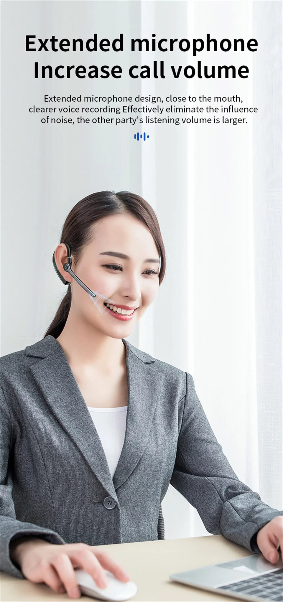 Wireless Bluetooth Headphones With Microphone Earphones Handsfree Noise Canceling Headset For Talking Business Driving Audifonos