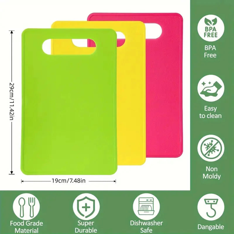 3 Pieces Cutting Boards, BPA Free Plastic Cutting Boards for Kitchen, Non Slip Cutting Mat for Meat and Vegetables, Thanksgiving