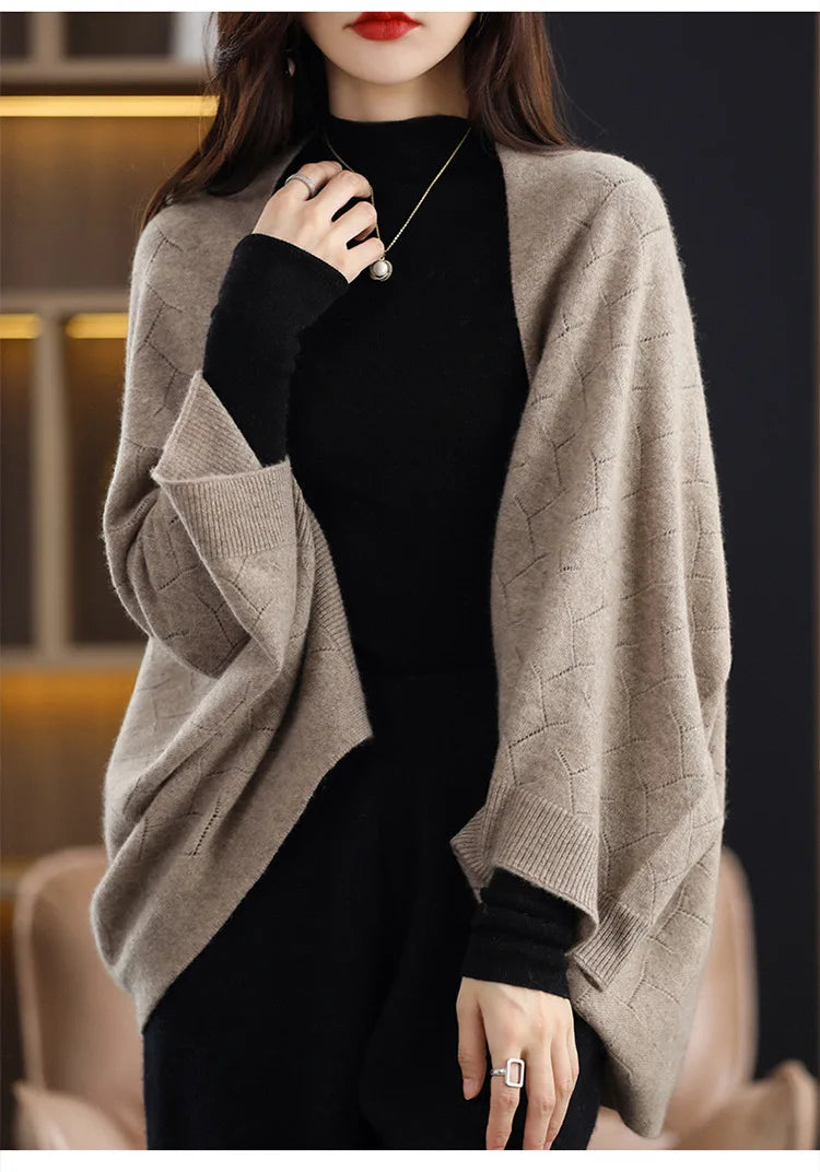 Wool Knitted Shawl Scarf Dual-purpose Autumn and Winter New Solid Color Loose Versatile Exterior Cloak Cardigan