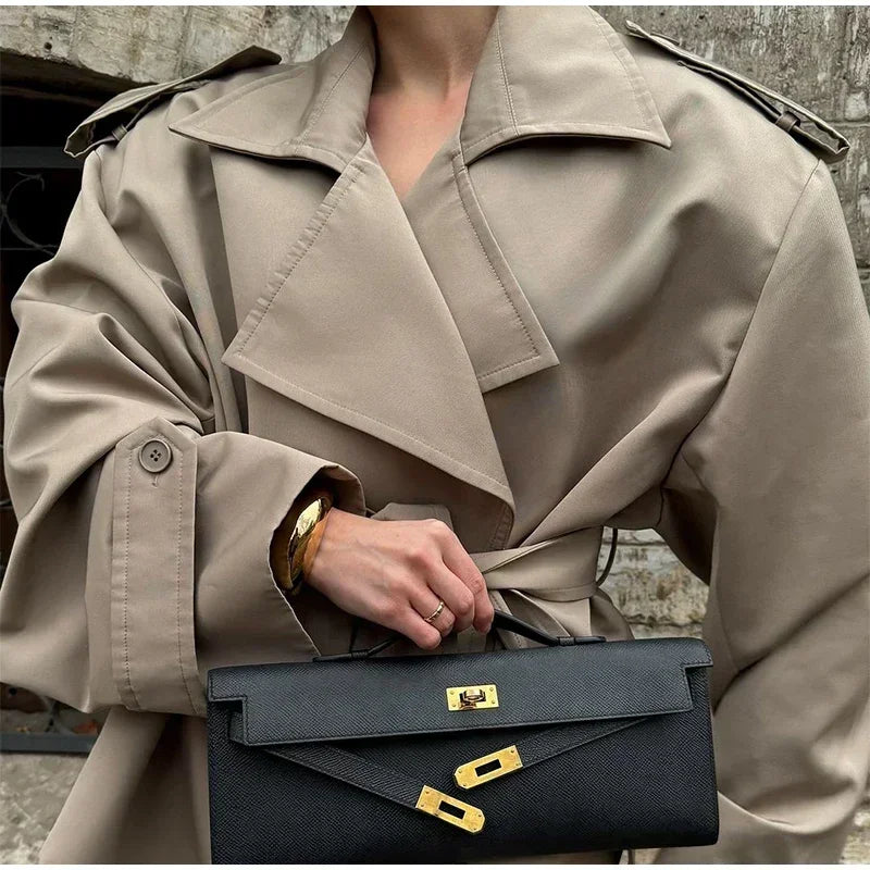 Solid Laepl Lace Up Trench Coat Women Fashion Full Sleeve Waist Cinching Short Windbreak 2025 New Autumn office commute outwear