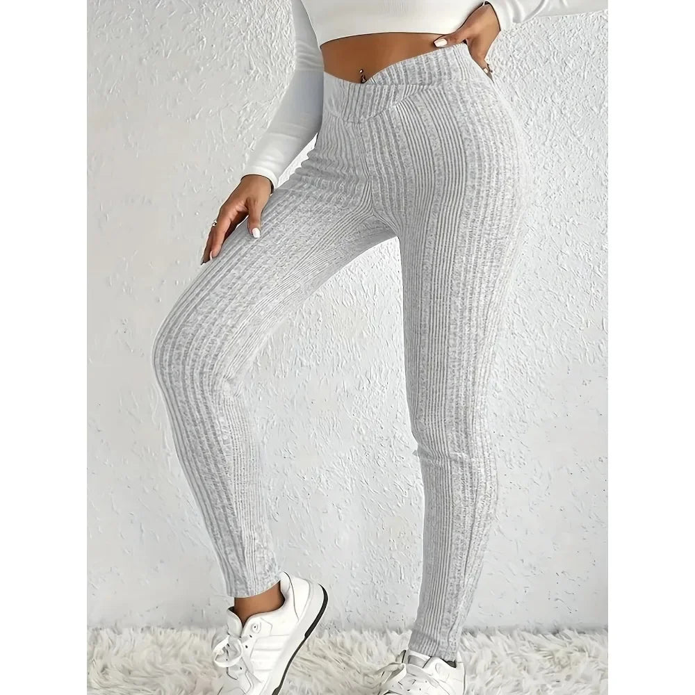 Plus Size 1XL-5XL Fashion Women's Solid Color Striped Autumn Leggings Ladies Casual Slimming Tights Bodybuilding Tights Leggings