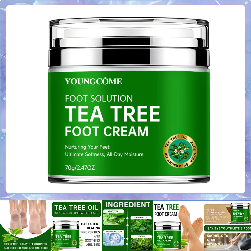 Tea Tree Foot Cream moisturizer with aloe vera and tea tree oil to deeply nourish the skin, for dry and rough skin, daily hand