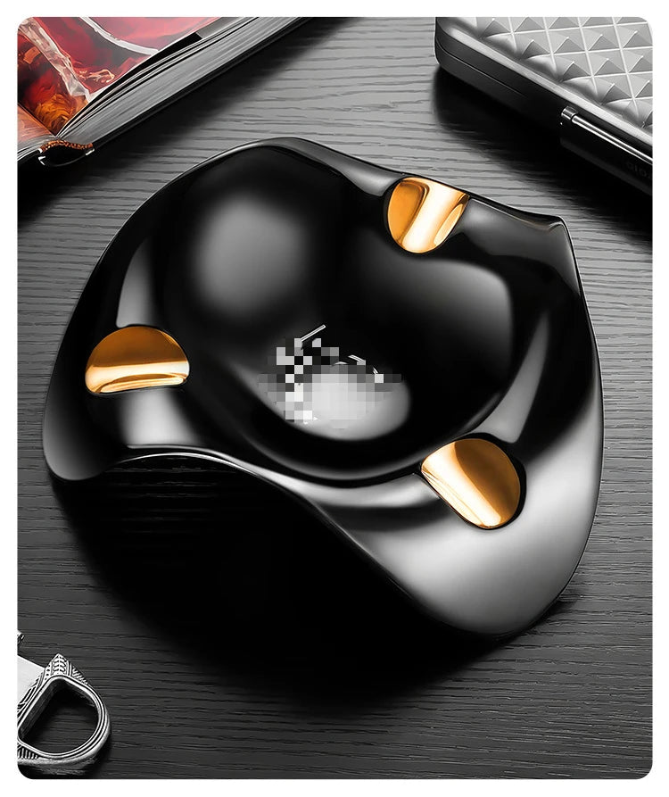 Triangular Ceramic Cigar Ashtray, Wave Design Multi-Caliber Smoke Groove