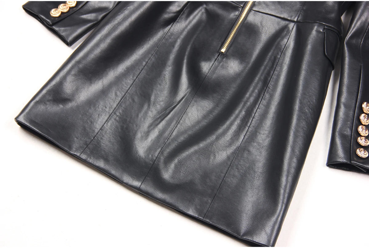 2024 Spring And Autumn New High-end Fashion, Simple Temperament, Slim Slim Skin, Women's Pu Leather Suit Skirt Dress