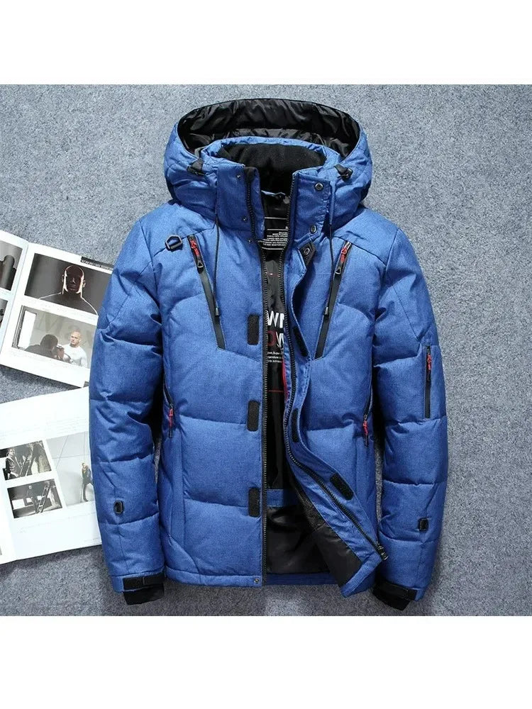 Winter Thickened Men Down Jacket Climbing Hunting Hooded Warm White Duck Down Coat Man Casual Lightweight Puffer Jacket Ski Snow