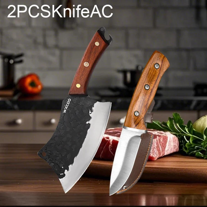 Kitchen Knife Supplies Forged Butcher Knife Fruit Slicing Bottle Opener Knife Multipurpose BBQ Cooking Chef Knife Wood Handle