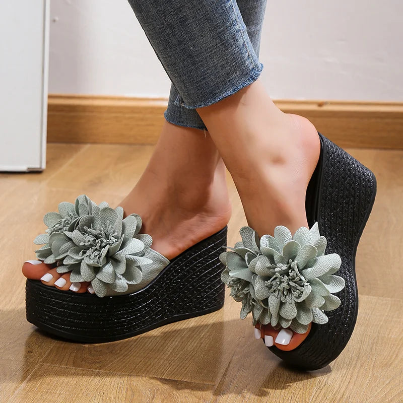 2025 Wedges Sandals Women Slippers Summer Beach Platform Shoes Flower Slippers Women High Heel Slippers Women Fashion