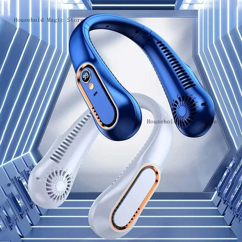 Hanging Neck Fan Digital Display Power Bladeless Neckband Fan Portable Mini Air Cooler USB Rechargeable Electric Fans