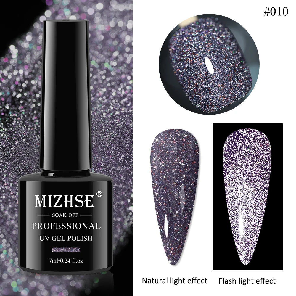 MIZHSE 7ML Reflective Top Coat Gel Nail Polish Shiny Glitter Vernis Semi Permanent Varnish Nail Gel Polish for Manicure Nail Art