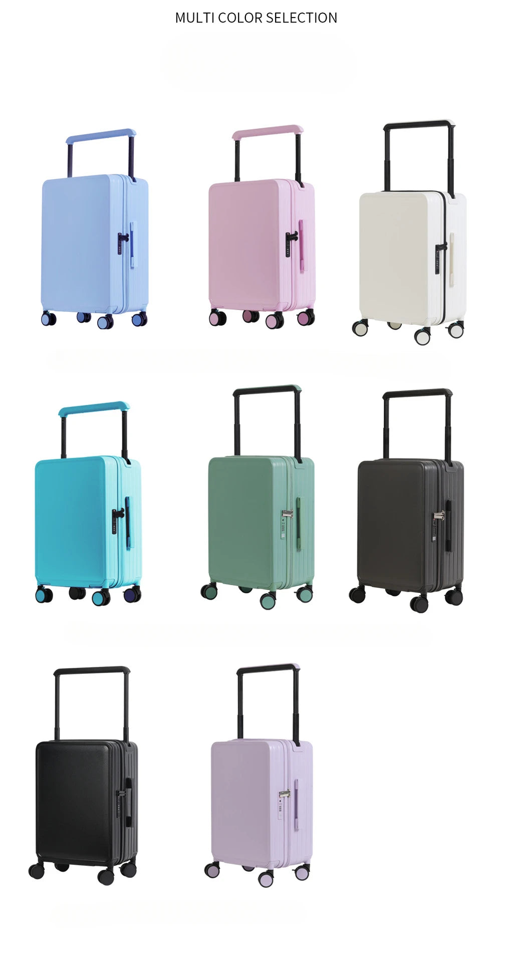Wide Handle Front Opening Luggage Travel Bags Password Boarding Case 2025 Large Capacity Zipper Rolling Luggage Case