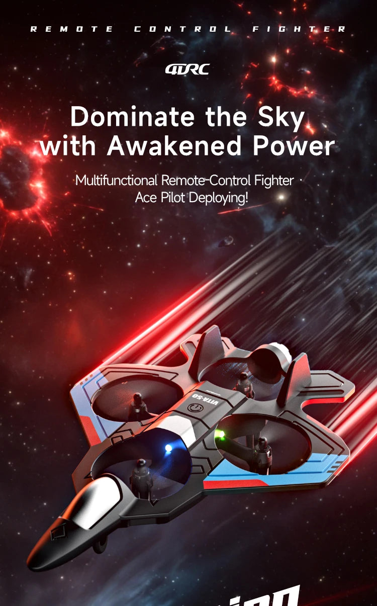 V50 RC Plane 2.4G Remote Control Aircraft 360° Stunt Helicopter Glider with Light Fighter Airplane Toy for Boys Children Gifts