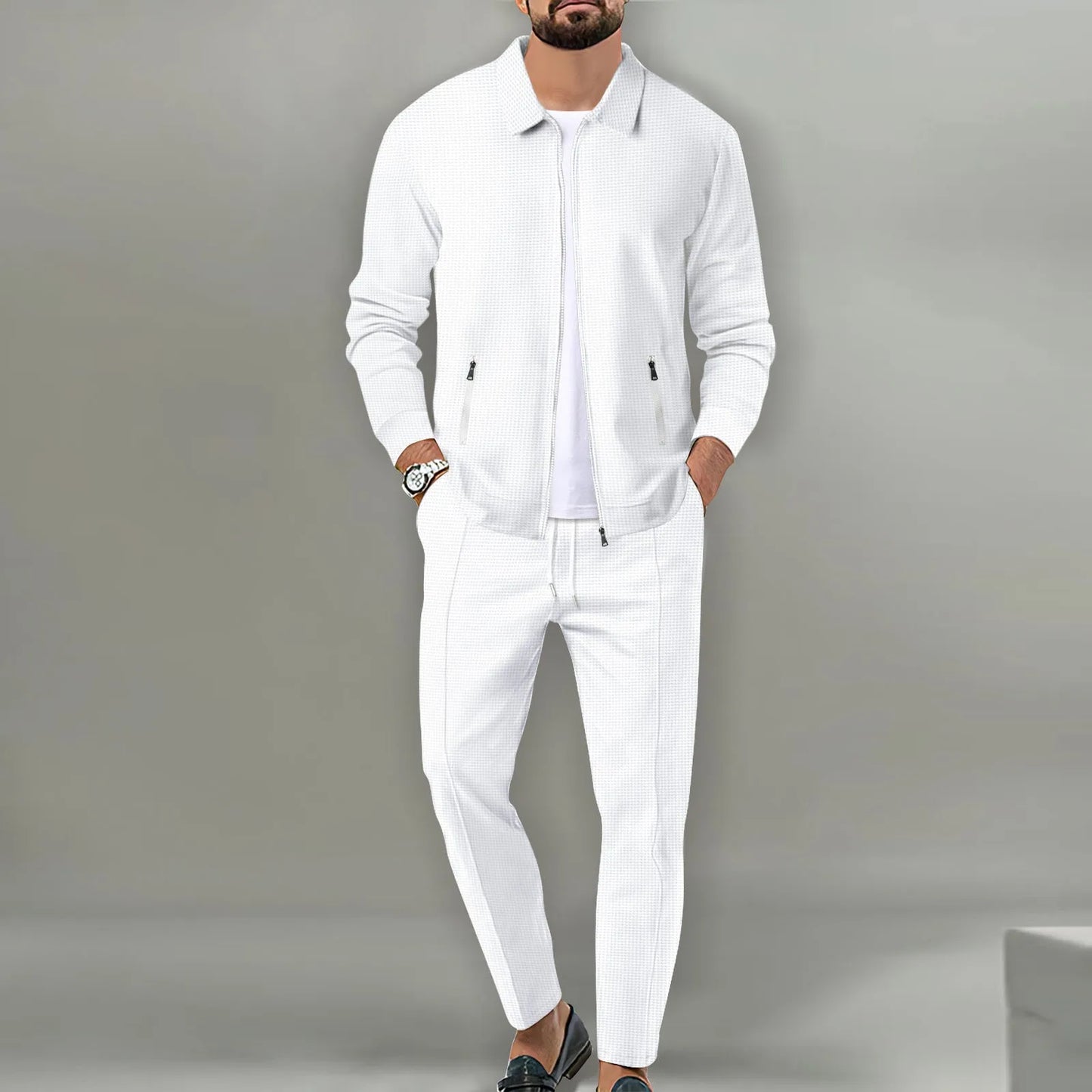 The new 2025 spring and autumn sports men's youth popular solid color jacket jacket trousers two leisure sports suit