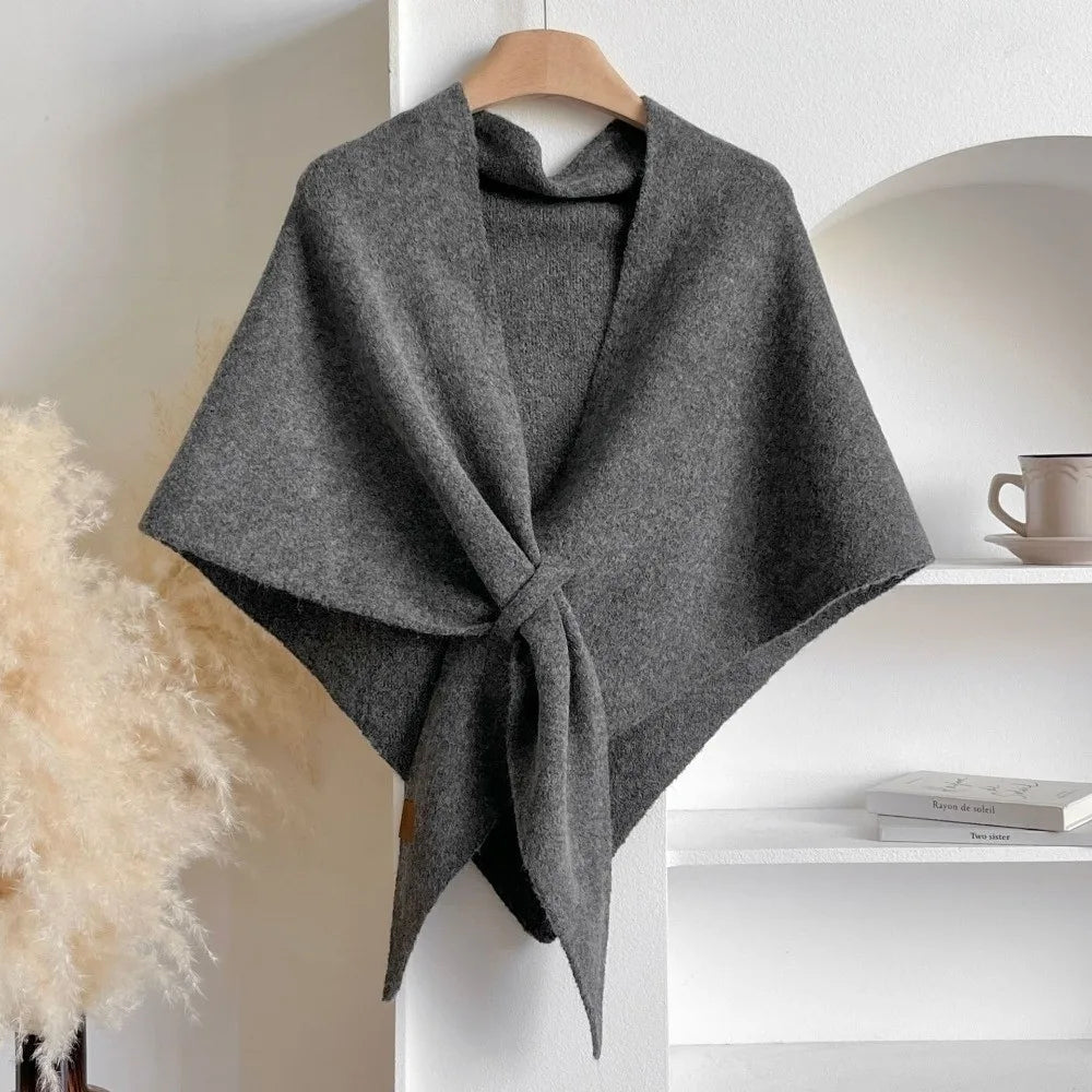 Fashion Solid Color Knitted Shawl Thickened Neck Wrap Triangle Scarf Winter Warm Soft Sweater Shawl Cape