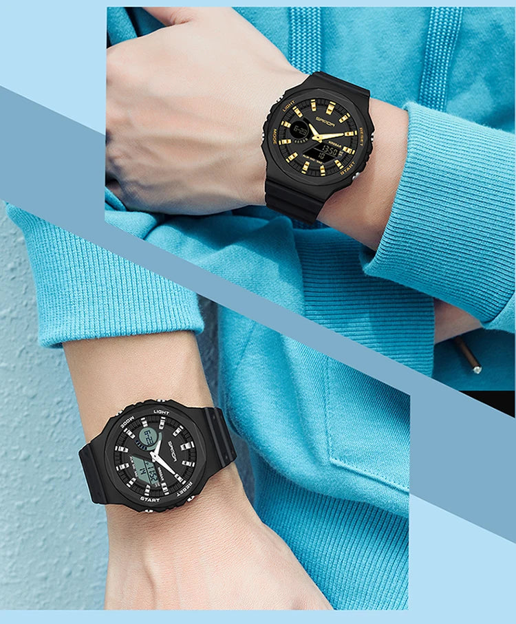 SANDA Top Luxury Men's Quartz Watches Waterproof Men Military Sport Watch Relogio Masculino Dual Display LED Digital Wristwatch