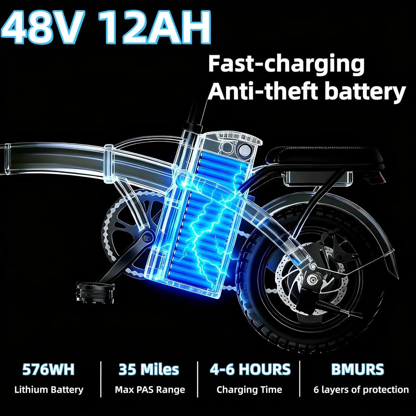 Folding Electric Bike for Adults 500w Brushless Motor | 48V Removable Battery | 19.88 Mph Speed | PAS 35 Miles, Customized