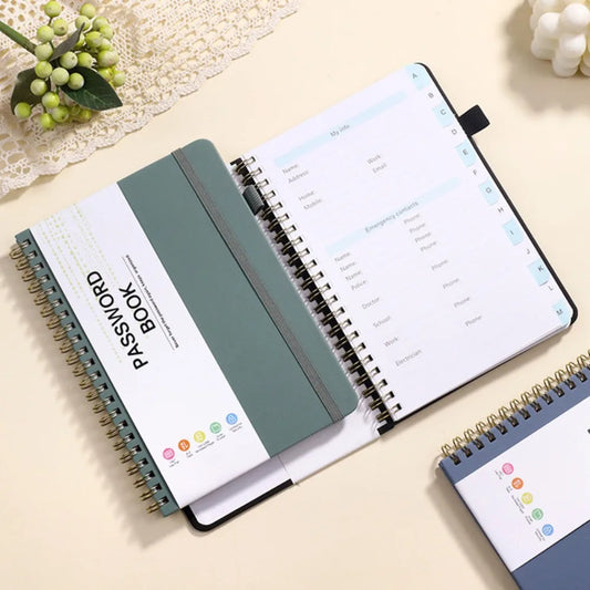 A6 Password Book Strap Spiral Notebook Website Username Password Record Notebook 56 Sheets Password Keeper Book Paper Stationery