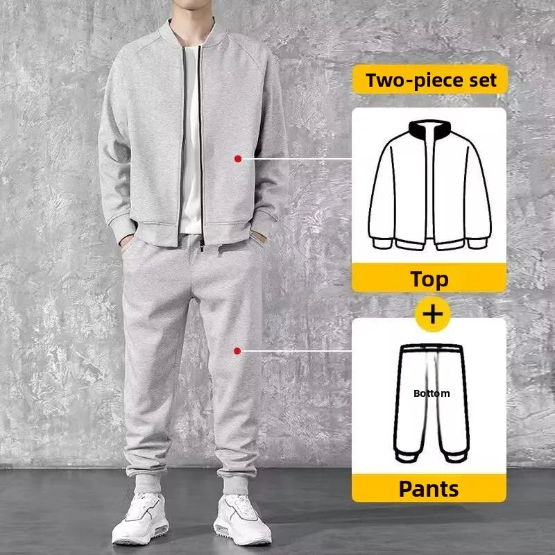 Men's Sportswear Hoodie Set Stylish Stand Collar Casual Outerwear Pants Autumn Winter Fashionable Polyester Blend Long Sleeve