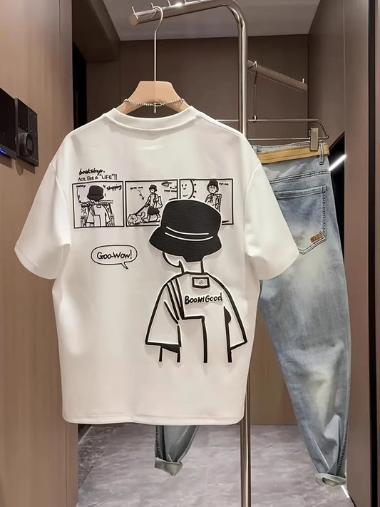 Men'S 100% Cotton Casual Short-Sleeve T-Shirt with a Round Neck, Trendy Design, Versatile for Summer, Featuring Print Patterns.