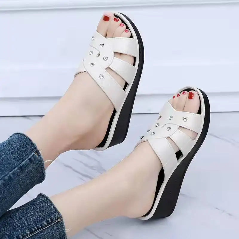 Shoes for Women Summer Women High Heel Slippers Thick Bottom Fashion Home Non-slip Mother Shoes Women Sandals Slippers Women