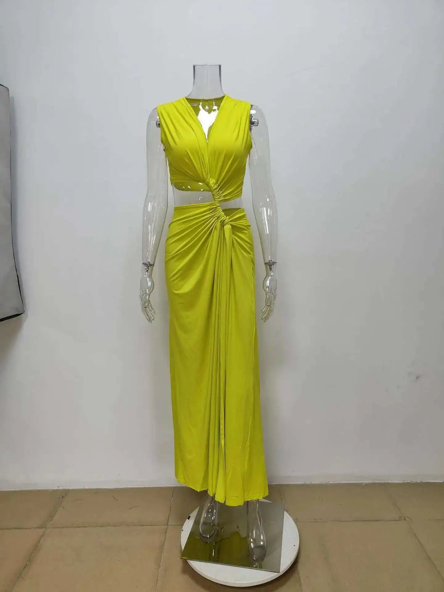 DEAT Spring New Arrival Fashion Hollow Out Sleeveless Dresses For Women Trendy Split V-neck Irregular Dress Female 11A03623