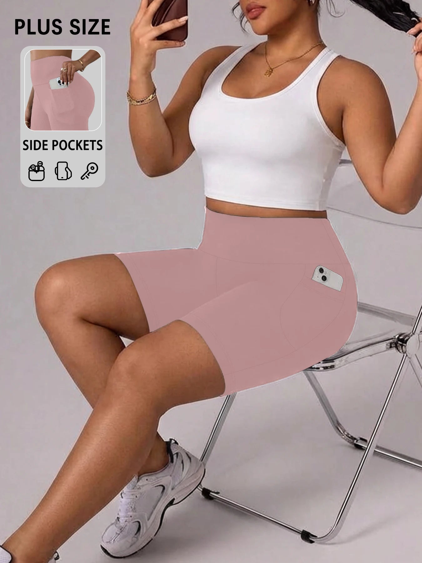 Plus Size Workout Shorts for Women High Waisted Biker with Pockets Super Soft No See Through Tummy Control