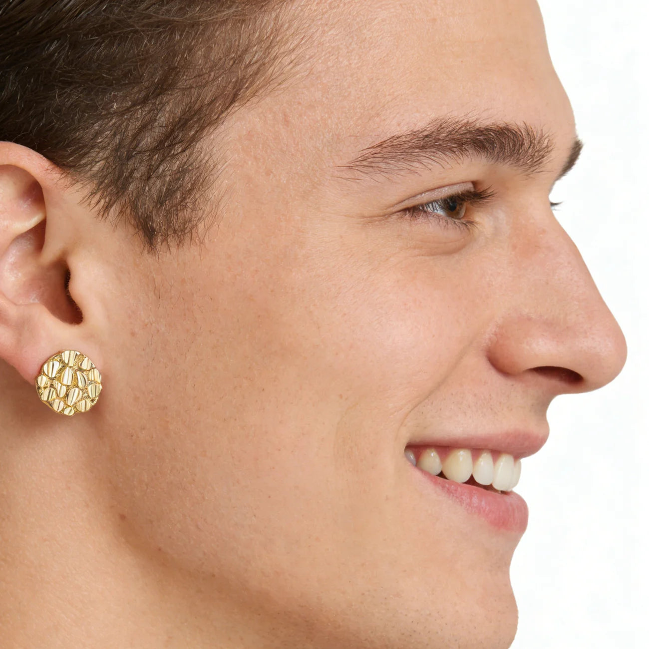 14k Gold Plated 12mm round Stud Earrings for Men And Women Fashion Jewelry Irregular Geometric Shape Gold Nugget Earrings